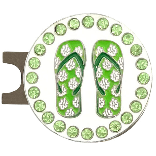 bling lime green flip flops golf ball marker with magnetic hat clip