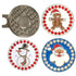 a magnetic hat clip with three christmas golf ball markers (a gingerbread man, a snowman, and a Santa)