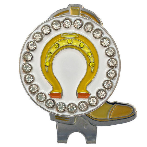 bling horseshoe golf ball marker on a boot hat clip