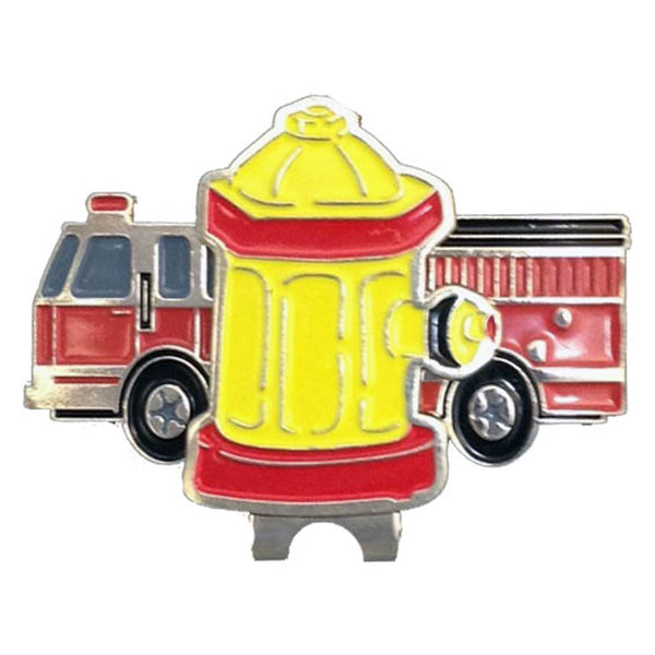 fire hydrant golf ball marker on a fire truck hat clip