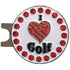 bling i love golf ball marker on a magnetic hat clip