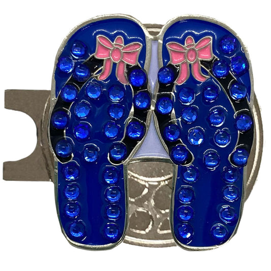 bling blue flip flops golf ball marker on a magnetic hat clip