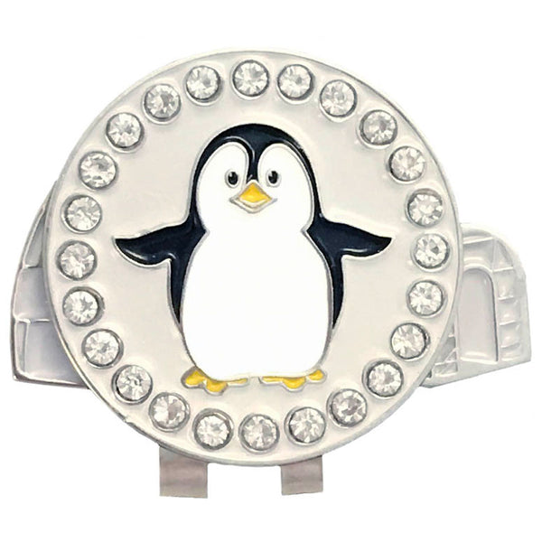 bling penguin golf ball marker on an igloo hat clip