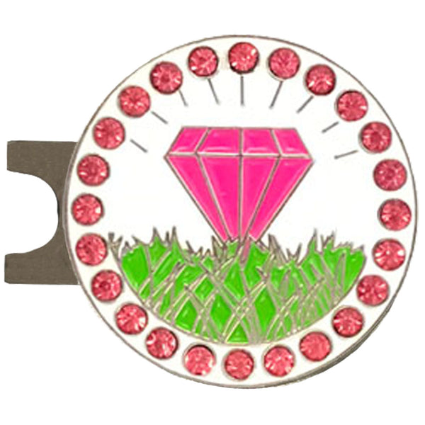bling pink diamond in the rough golf ball marker with a magnetic hat clip