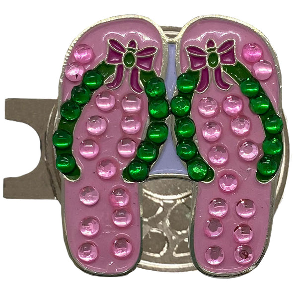 bling pink green flip flops ball marker with magnetic hat clip