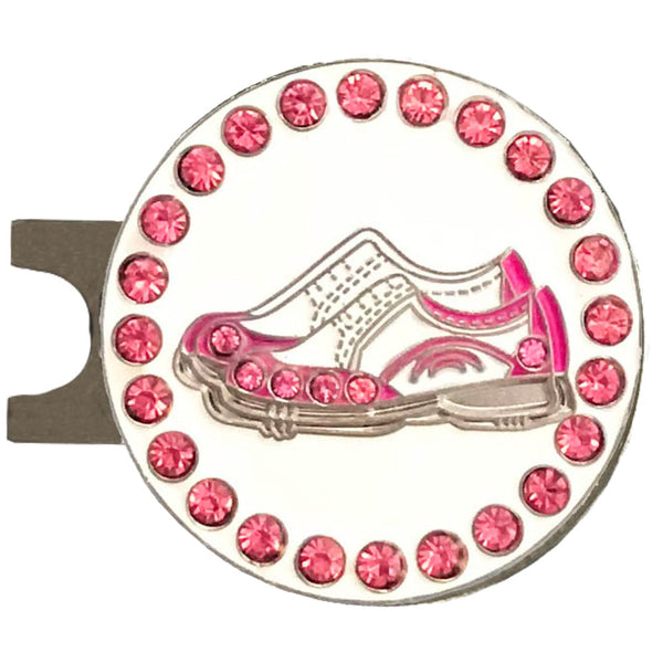 bling pink and white golf shoes ball marker with a magnetic hat clip