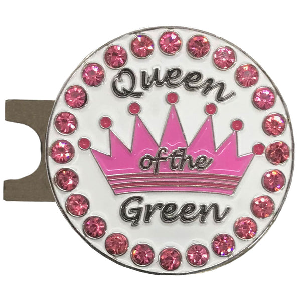 bling pink crown queen of the green golf ball marker with a magnetic hat clip