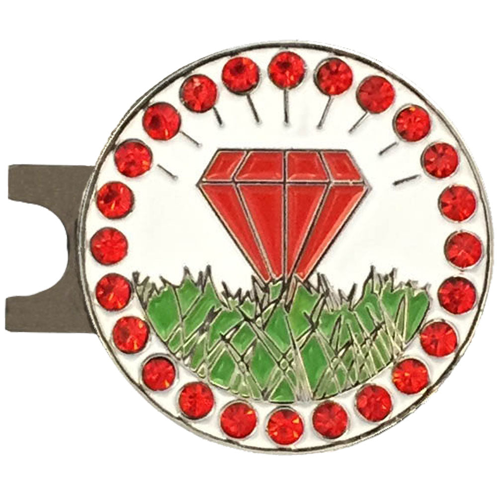 bling red diamond in the rough golf ball marker with a magnetic hat clip