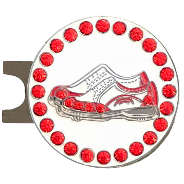 bling red and white golf shoes ball marker with a magneyic hat clip
