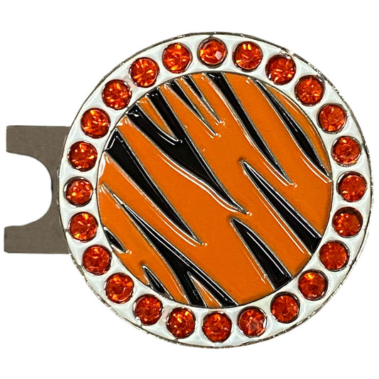 bling tiger print golf ball marker with a magnetic hat clip