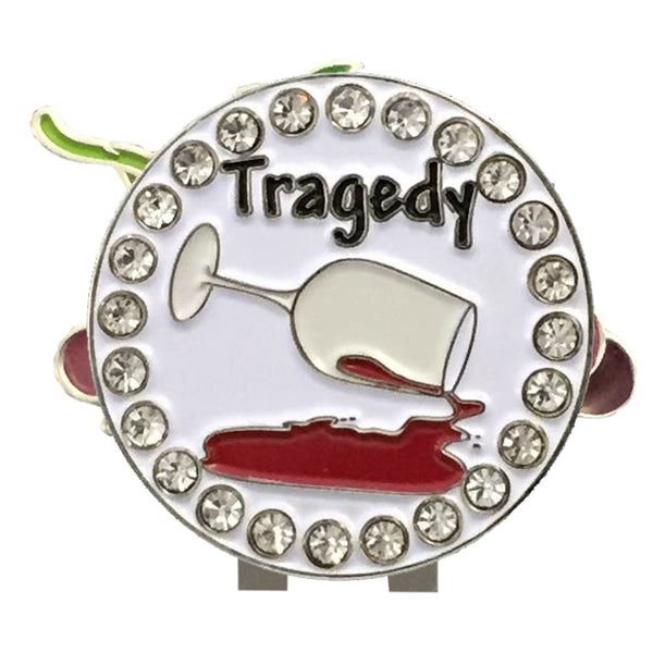 bling tragedy (glass of red wine spilling) golf ball marker on a magnetic grapes shaped hat clip