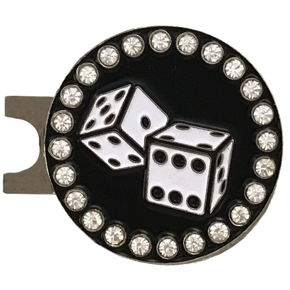 bling black and white dice ball marker with a magnetic hat clip