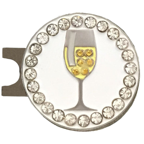 bling white wine golf ball marker on a magnetic hat clip