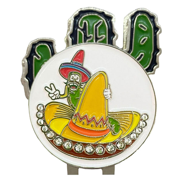 bling worm golf ball marker on a magnetic cactus shaped hat clip