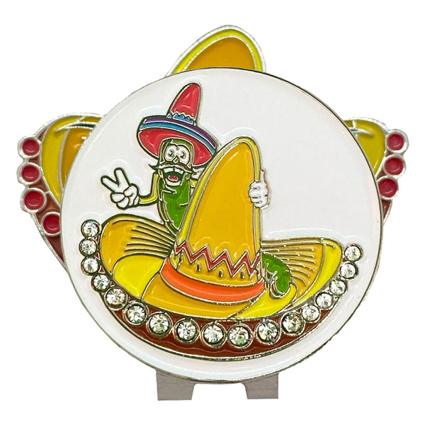 bling worm golf ball marker with a magnetic sombrero shaped hat clip