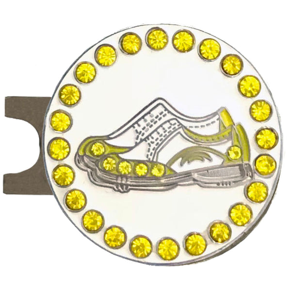 bling yellow and white golf shoes ball marker with a magnetic hat clip