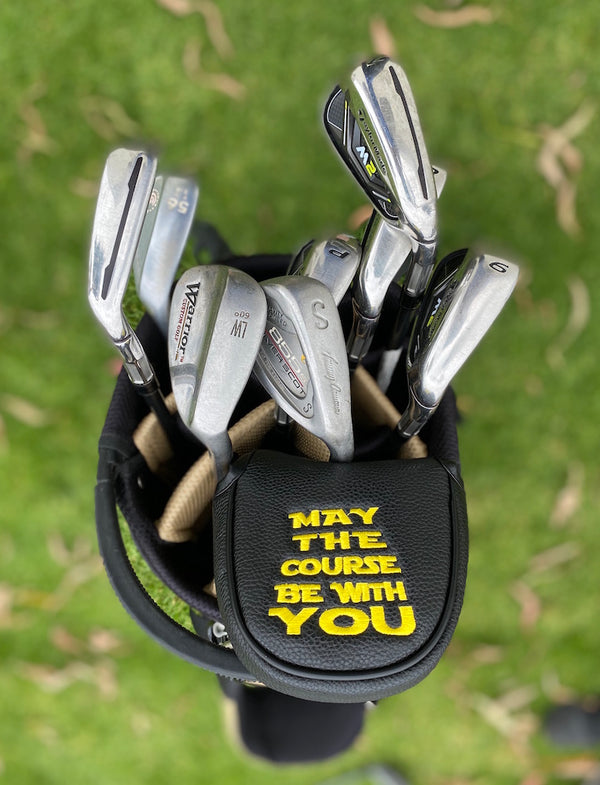 may the course be with you mallet putter cover on golf bag