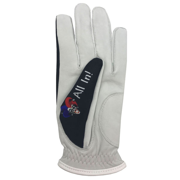 Poker men's golf glove with all in design on the thumb