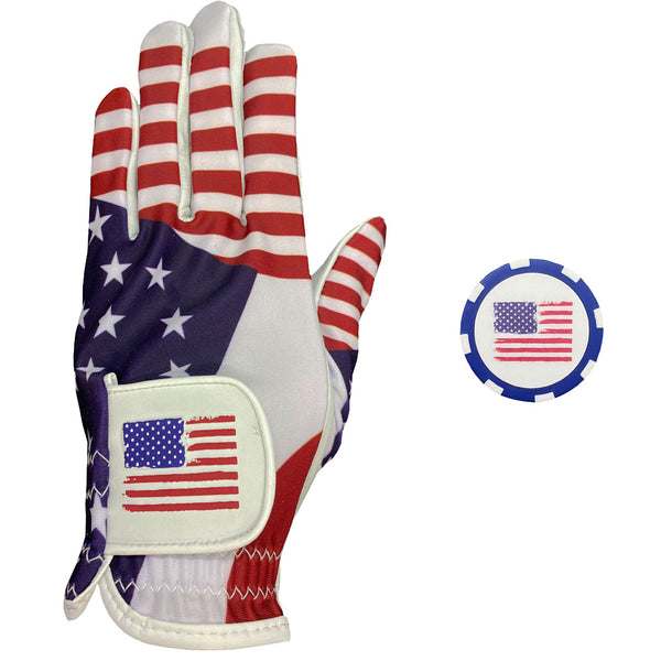 usa men's golf glove with usa flag poker chip