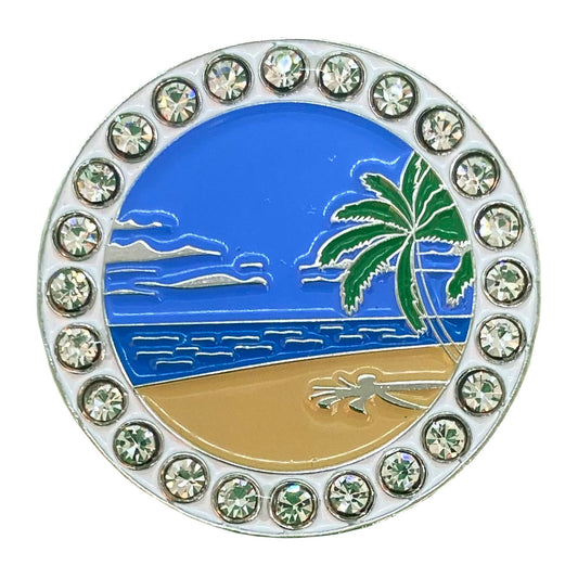 bling tropical beach scene golf ball marker only