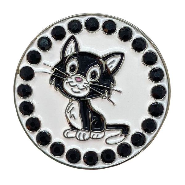 bling black and white cat golf ball marker only