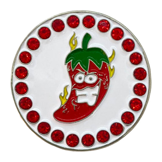 bling red chili pepper with flames golf ball marker only