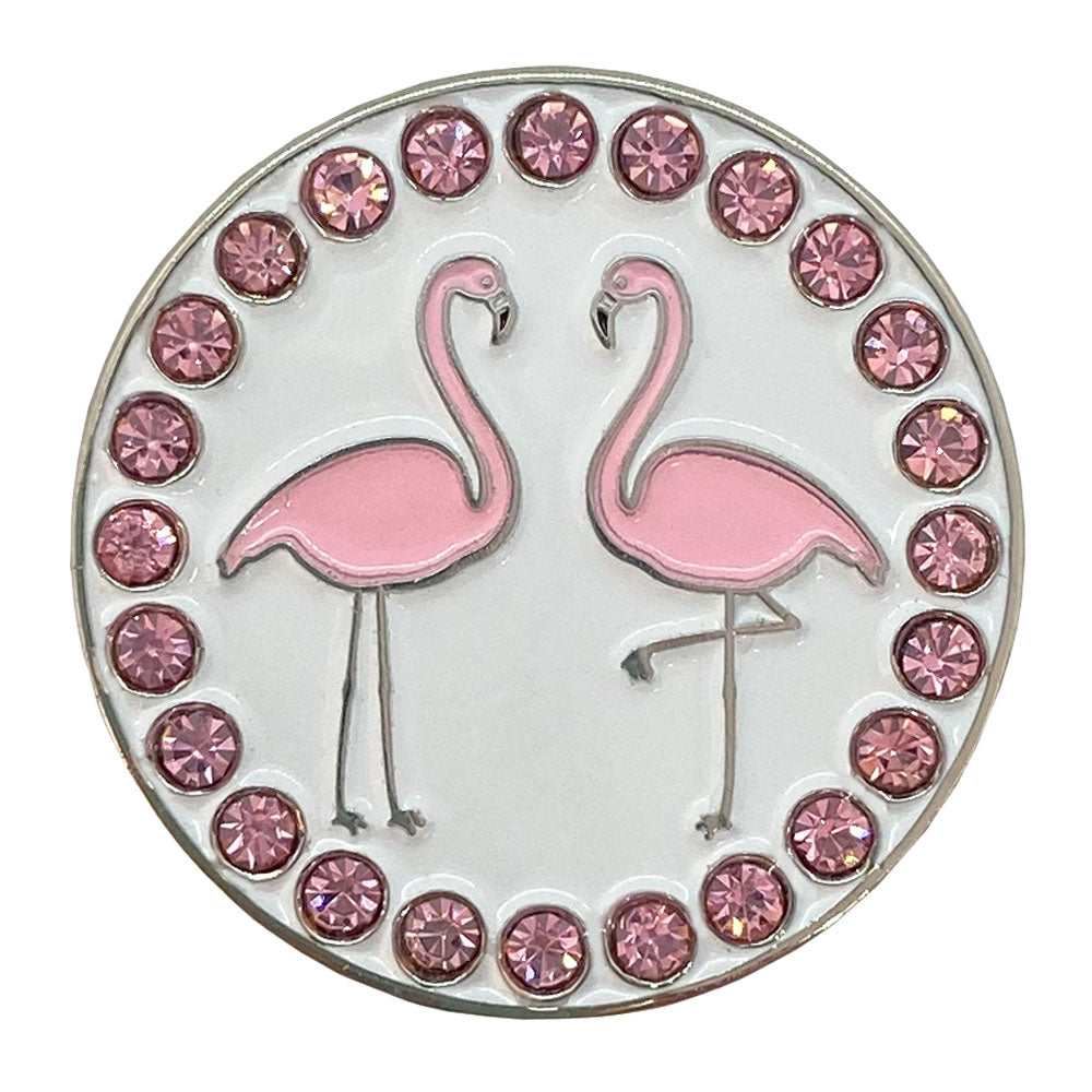 bling two pink flamingos golf ball marker only