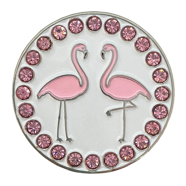 bling two pink flamingos golf ball marker only