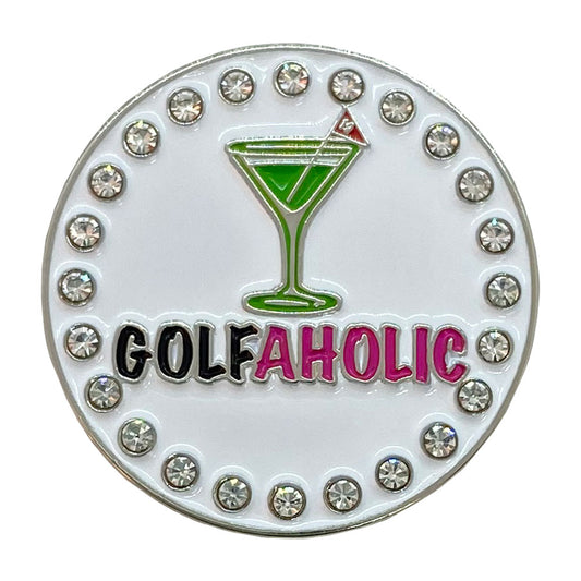 bling golfaholic green martini golf ball marker only