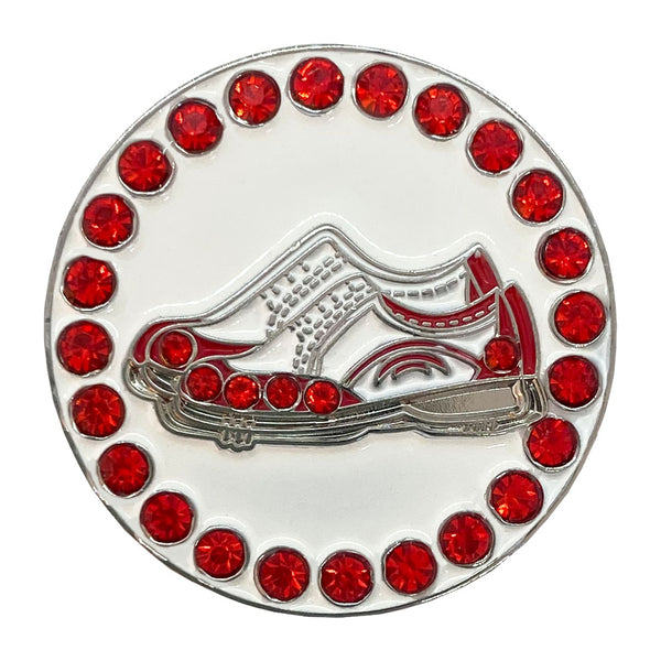 bling red and white golf shoes golf ball marker only