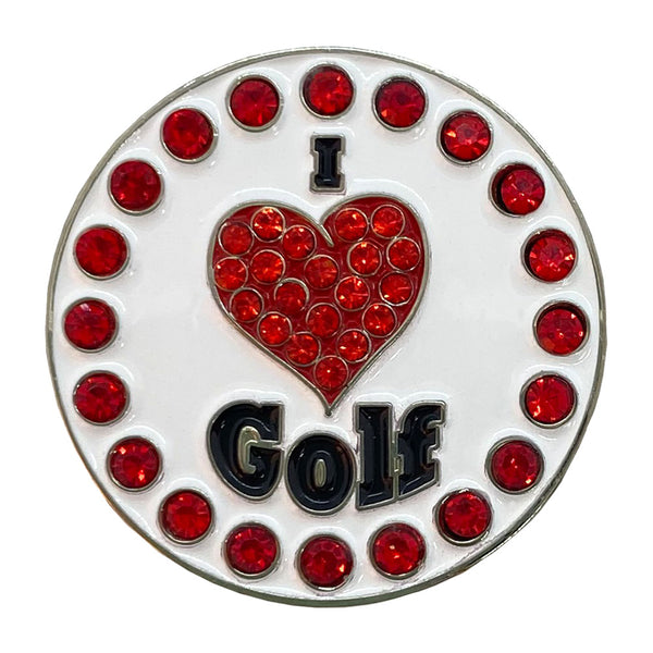 Bling I Love Golf Ball Marker Only With Red Heart