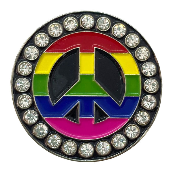 bling rainbow peace sign golf ball marker only