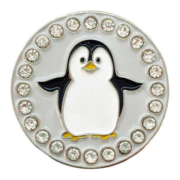 bling black & white penguin golf ball marker only