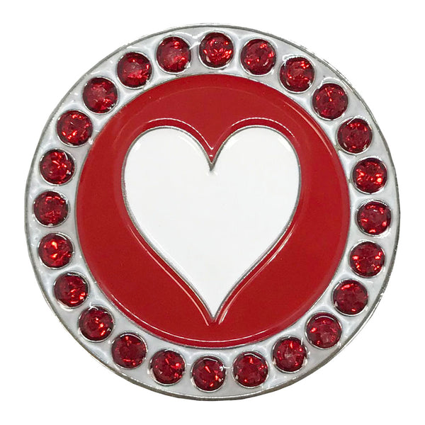 bling red & white poker heart golf ball marker only