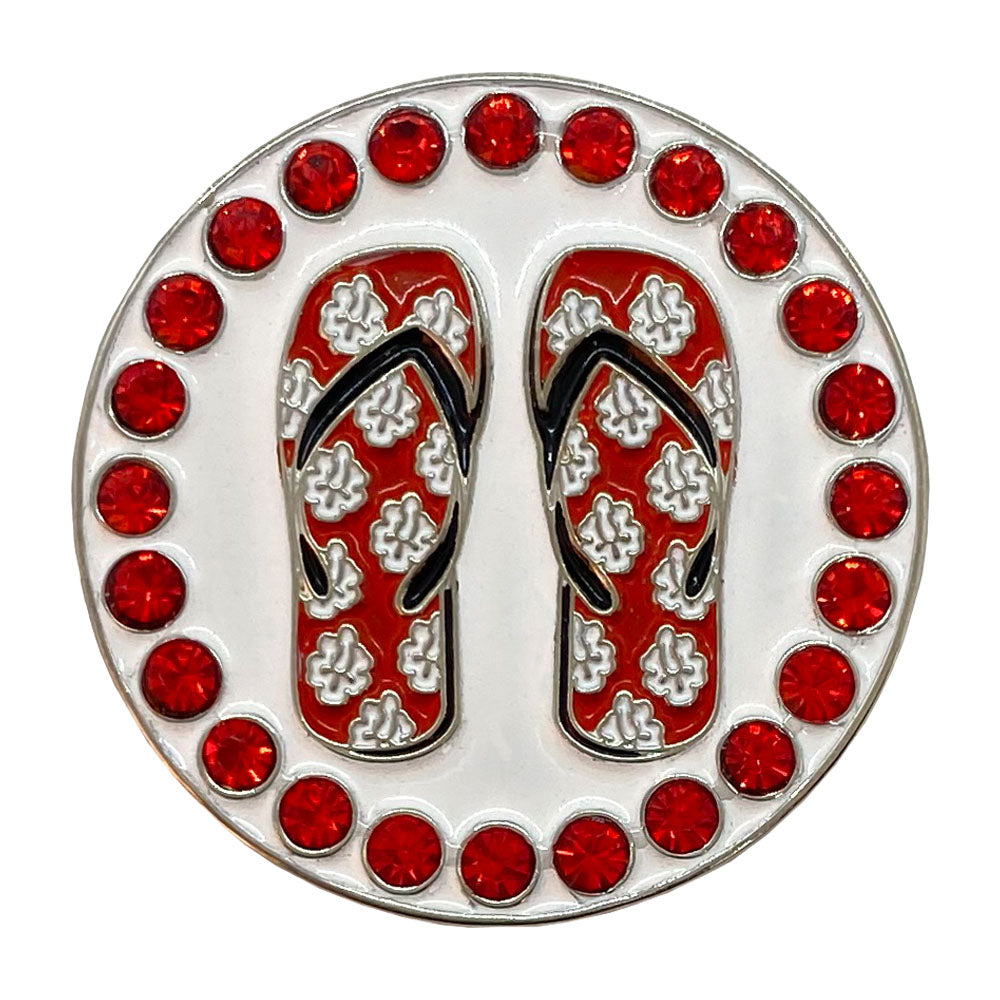 bling red flip flops golf ball marker only