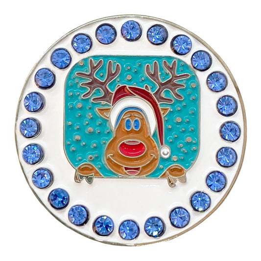 bling red-nosed reindeer golf ball marker only