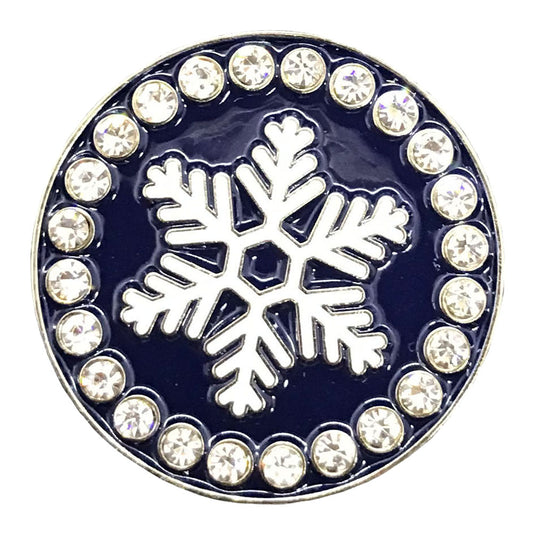 Blue marker with festive white snowflake and crystal accents. Ideal design for women golfers. Let it snow!