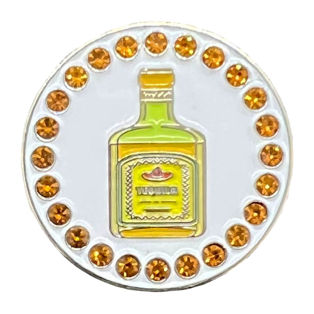 Bling Tequila bottle golf ball marker only. The design features a bottle of Tequila with a sombrero on the label.