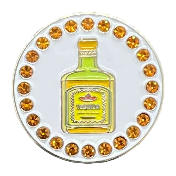 Bling Tequila bottle golf ball marker only. The design features a bottle of Tequila with a sombrero on the label.