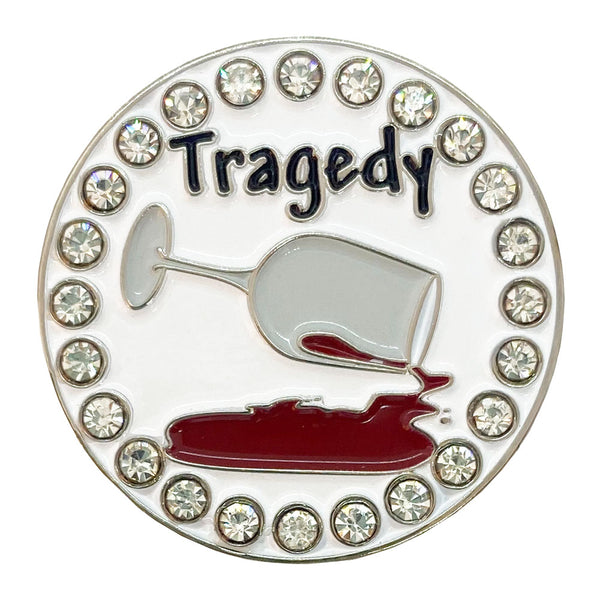 bling tragedy (glass of red wine spilling) golf ball marker only