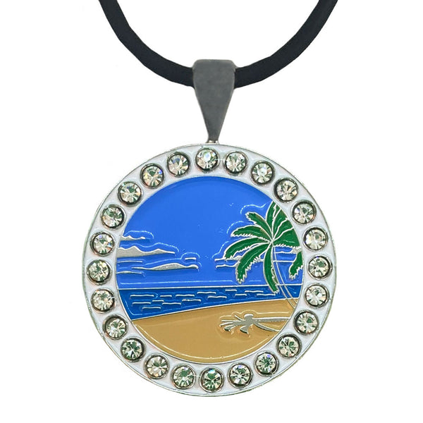 bling beach scene golf ball marker on a magnetic necklace