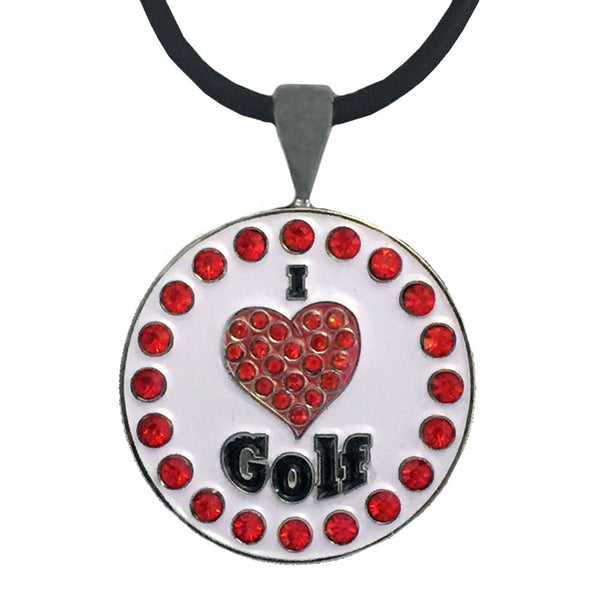 bling i love (heart) golf ball marker necklace
