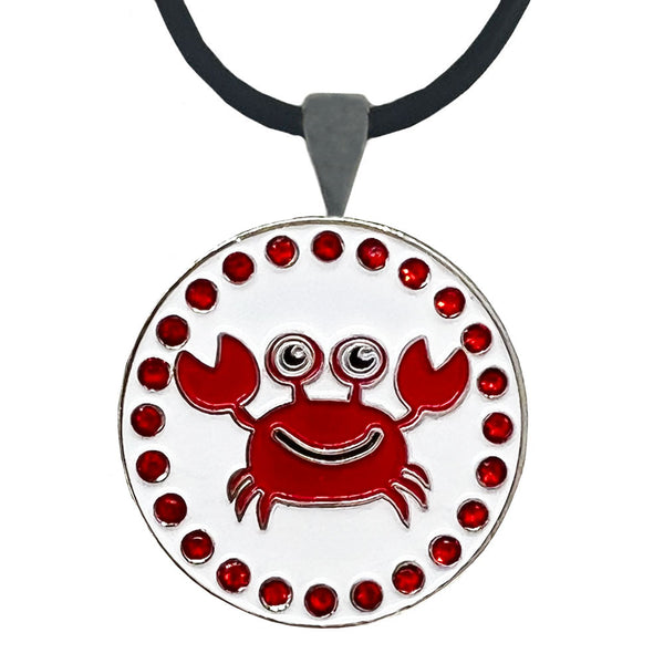 bling red crab golf ball marker with a magnetic pendant necklace