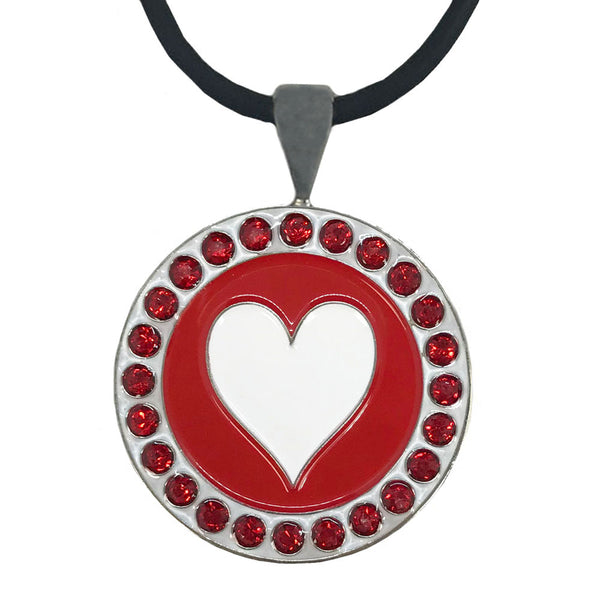 bling red & white poker heart golf ball marker necklace
