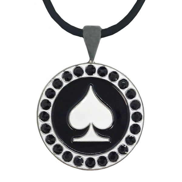 bling black & white spade golf ball marker necklace
