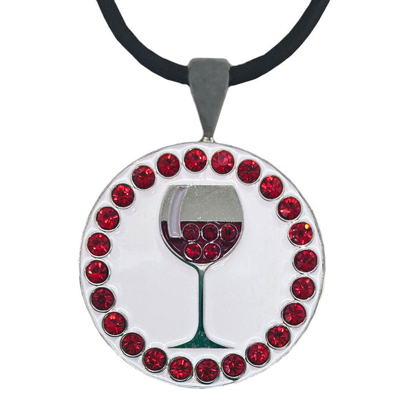 bling red wine golf ball marker on a magnetic necklace
