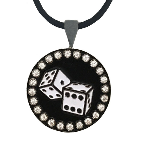 bling black & white dice golf ball marker necklace