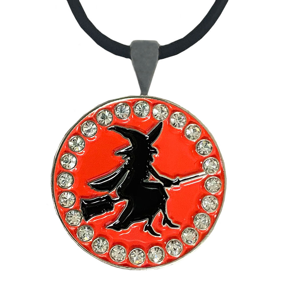 bling witch golf ball marker necklace