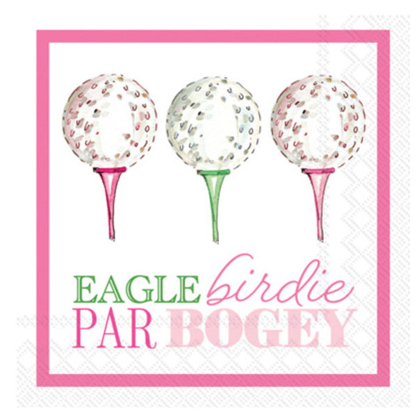 eagle birdie par bogey golf pink & green cocktail napkins