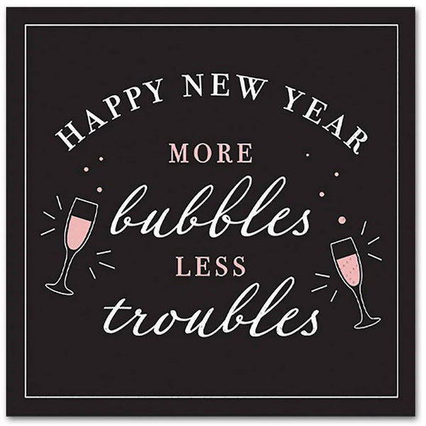 happy new year more bubbles less troubles cocktail napkins